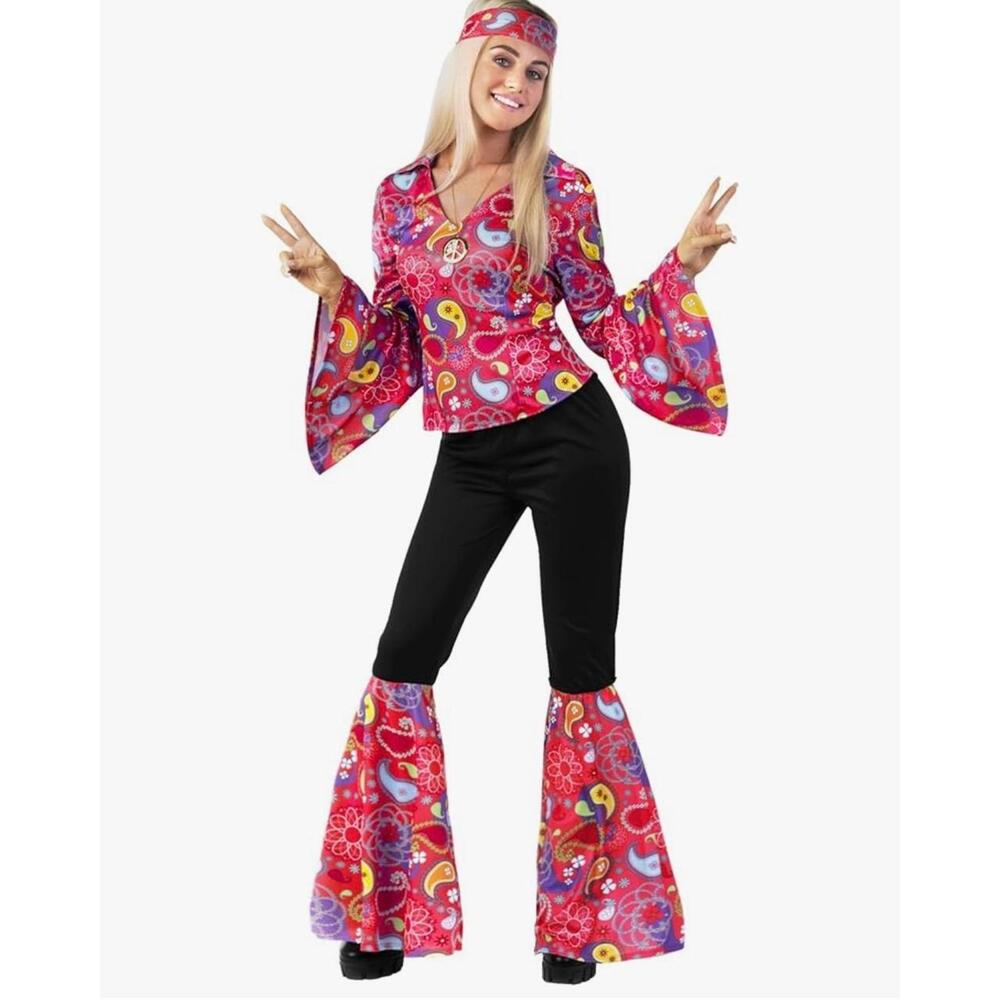 Women's 1970s Pink Hippie Costume Ladies Disco Flares Sz Small Halloween Costume